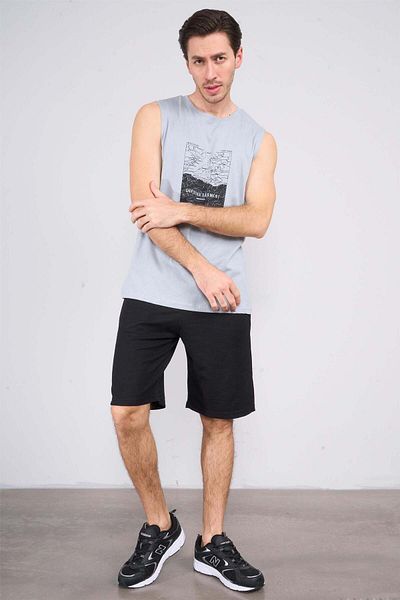 Mentality Çetinkaya 3732 Crew Neck Combed Cotton Regular Printed Undershirt Plain Light Gray