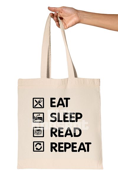 giftkonsept Eat Sleep Read Repeat Printed Book Lover Gift Organic Raw Cloth Bag