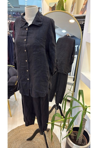 Lino Puro 100% Linen Suit Black