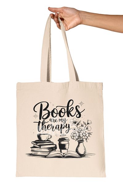 giftkonsept Books Are My Therapy Written Book My Therapy Motto Printed Gift Organic Raw Cloth Bag