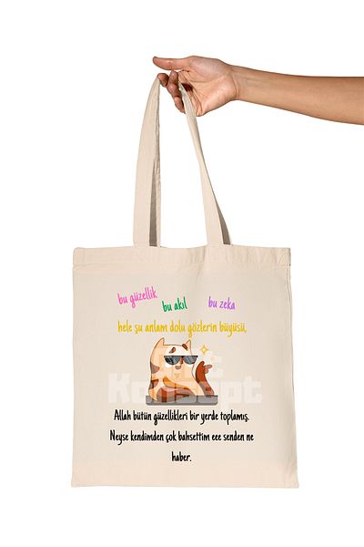 giftkonsept All the Beauties Are with Me - Cat Printed Gift Organic Raw Cloth Bag