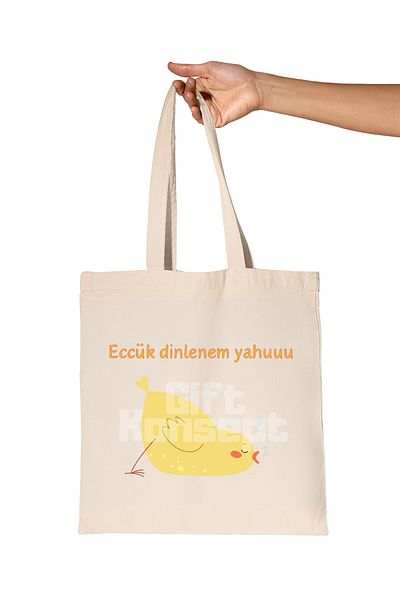 giftkonsept Eccük Dinlenem Yahu-Chick Printed Gift Organic Raw Cloth Bag