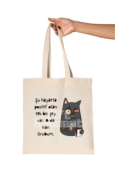giftkonsept The Only Positive Thing in This Life Is My Blood Type-Cat Printed Gift Organic Raw Cloth Bag