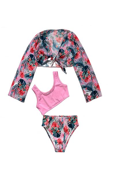 MODANINO Girl's Pareo 3-Piece Swimsuit Set (Bottom+Top+Pareo) 3-10 Years 12264