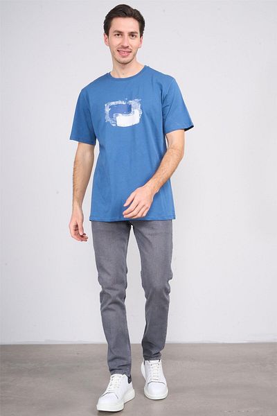 Çetinkaya Chester Polo 3864 Crew Neck 30/1 Combed Regular Printed T-Shirt Indigo