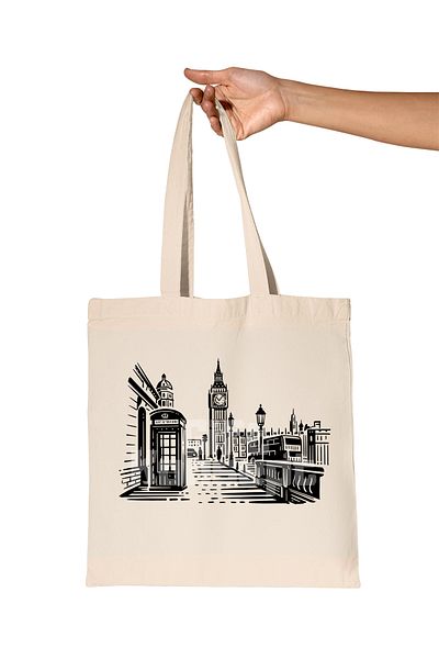 giftkonsept Black London City Printed Gift Organic Raw Cloth Bag