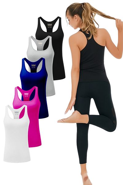 GHASSY CO. قمصان رياضية نسائية من Ghassy Co. مكونة من 5 قطع ماصة للرطوبة بدون أكمام وتصميم مفتوح على الكتف