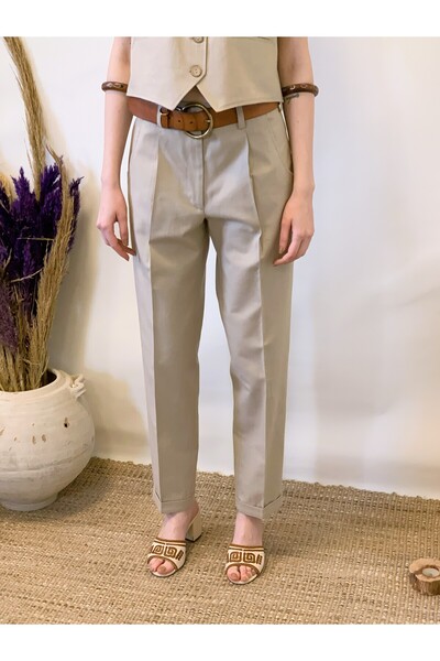 ARİNNASİDE Linen Blend Pleated and Belted Trousers