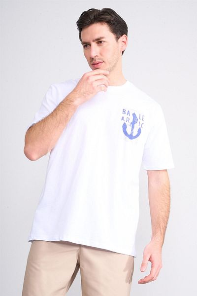 Çetinkaya Chester Polo 3859 Crew Neck 30/1 Combed Cotton Regular Printed T-Shirt White