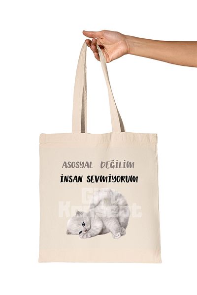 giftkonsept I'M Not Social I Hate People-2-Cat Cute Printed Gift Organic Raw Cloth Bag