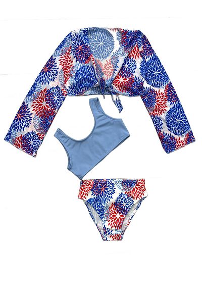 MODANINO Girl's Pareo 3-Piece Swimsuit Set (Bottom+Top+Pareo) 3-10 Years 12264