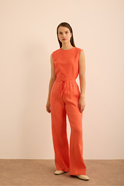 Aker Beli Lastikli Keten Pantolon