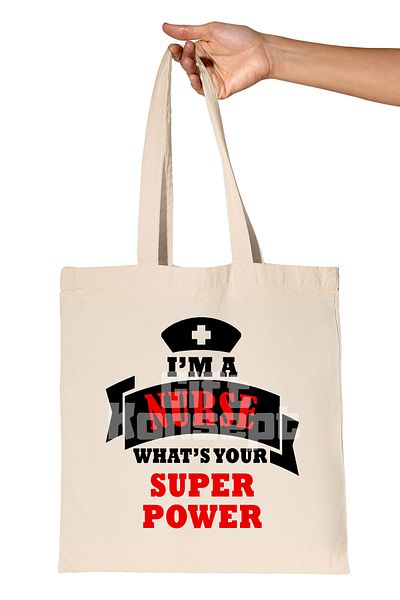 giftkonsept I'M a Nurse Whats Your Superpower Printed Nurse Organic Raw Cloth Bag