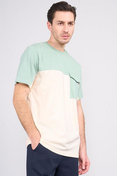Çetinkaya Chester Polo 4131 Crew Neck Combed Cotton Regular Pocket T-Shirt Dark Cream