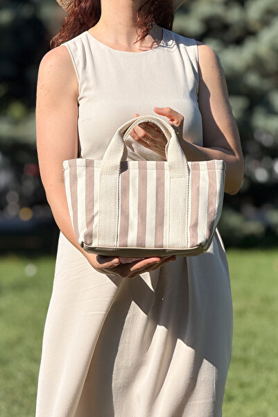 Store Geantă de umăr din pânză de vară cu model de dungi