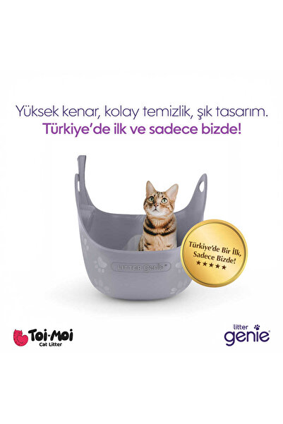 Litter Genie Yüksek Duvarlı Kolay Temizlenen Kedi Kum Kabı, Yumuşak, Esnek ve...