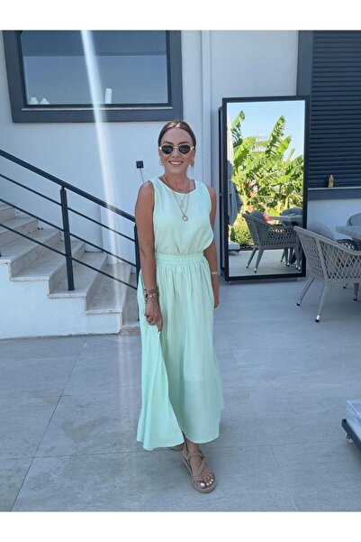 X-Young Costum subțire din două piese cu fustă cu bretele VERDE APĂ