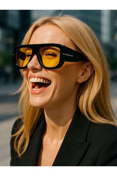 Lexi Bella Yellow Glass Black Frame Elite Star Women's Sunglasses Uv 400 Protection Ce Certified Sunglasses