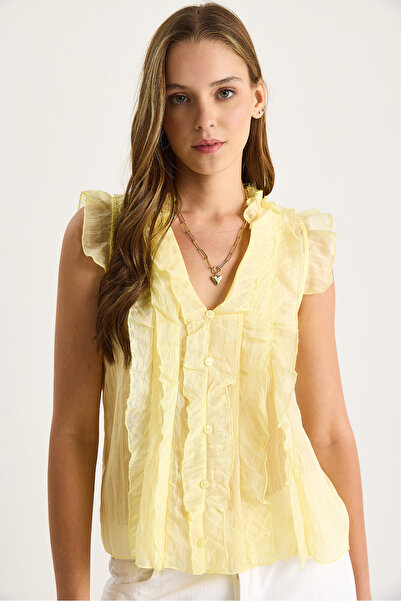 Bianco Lucci Kadın Yarı Transparan Volanlı Bluz 60283514