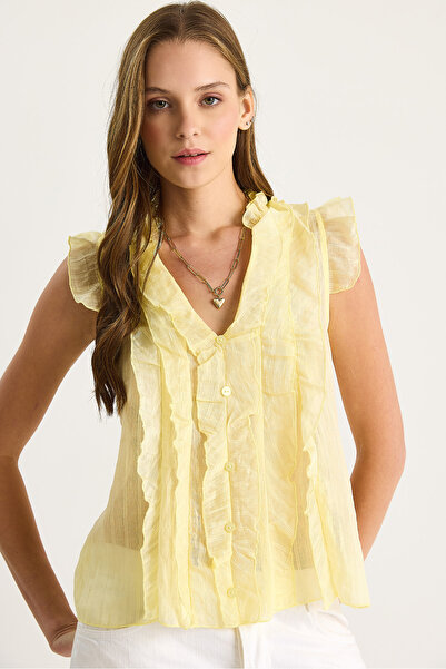 Bianco Lucci Kadın Yarı Transparan Volanlı Bluz 60283514