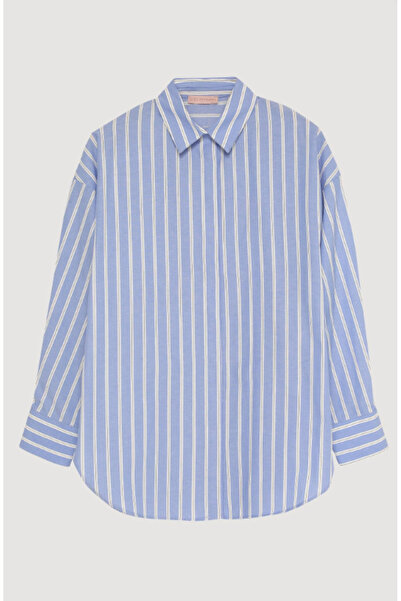 Quzu Oversize Kadın Gömlek GML00477 Mavi