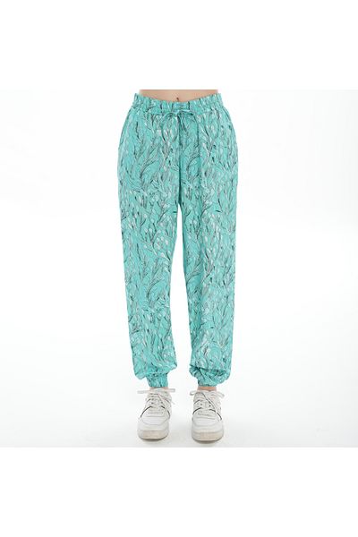ASN concept Women's Patterned Mint Color Trousers with Elastic Legs (with Plus Size Option)