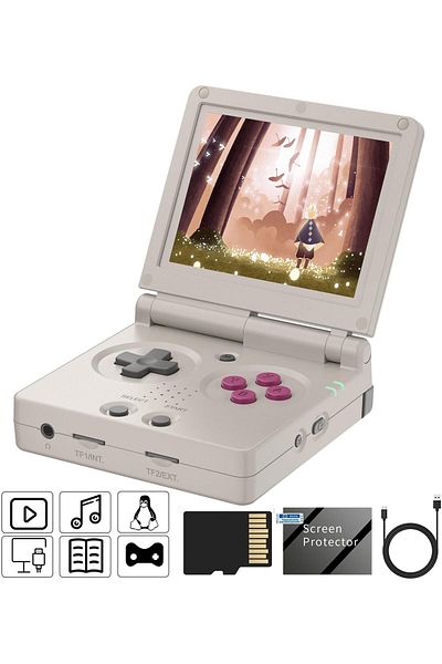 ANBERNIC جهاز ألعاب محمول RG35XXSP - ذاكرة وصول عشوائي (RAM) سعة 64 جيجابايت، شاشة 3.5 بوصة، واي فاي/بلوتوث، بطارية 3300 مللي أمبير/ساعة، شبكة 5G