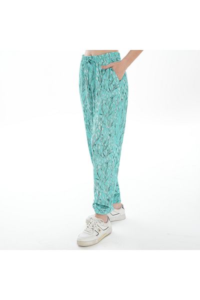ASN concept Women's Patterned Mint Color Trousers with Elastic Legs (with Plus Size Option)