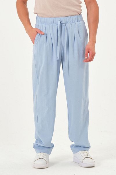 RELAXL 100% Cotton Şile Diaper Loose Long Leg Summer Trousers Baby Blue