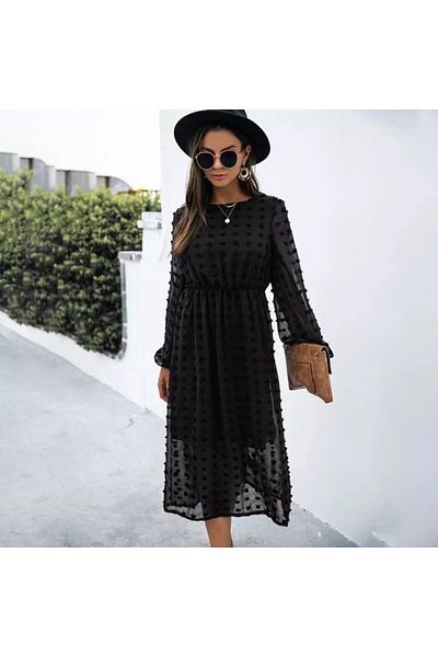 Amara Boutique Căptușeală cu mânecă lungă pentru femei Detaliu Articol de ofertă Rochie din șifon cu pompon