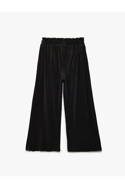 Koton Textured Elastic Waist Wide Leg Trousers
