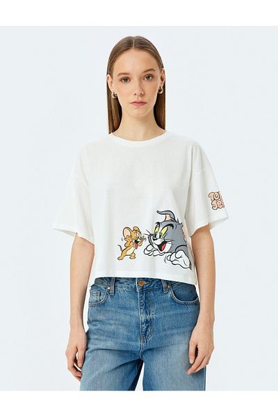 Koton Tricou crop oversize cu imprimeu cu licență Tom și Jerry