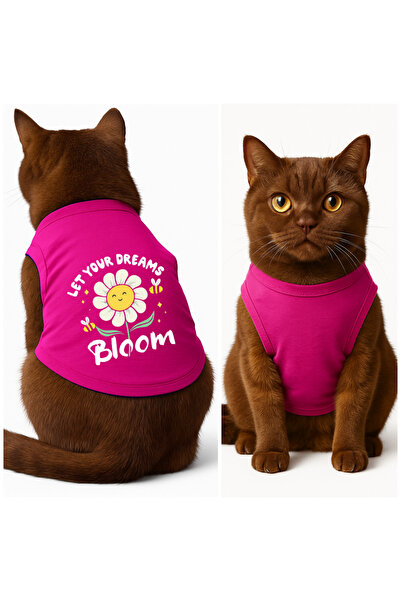 Buddy Store Cat Outfit Clothes Singlet - Bloom Printed Pink Singlet - Size L