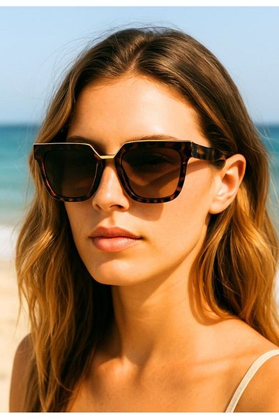 Lexi Bella Summer Tint Leopard Pattern Frame Metal Gold Detail K.Color Women's Sunglasses Uv 400 Protection Glasses