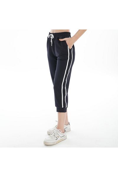ASN concept Women's Navy Blue Capri with Side Stripes (with Plus Size Option)