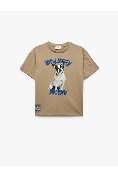 Koton Cotton Crew Neck Short Sleeve Dog Print T-Shirt