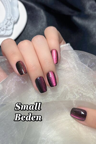 Easy Beauty SMALL Beden Koyu Bordo Kedi Gözü Kısa Küt 10 Adet Takma Tırnak Se...