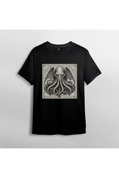 Pixxa Call of Cthulhu Lovecraft Unisex 100% Cotton Crew Neck T-Shirt Model 4