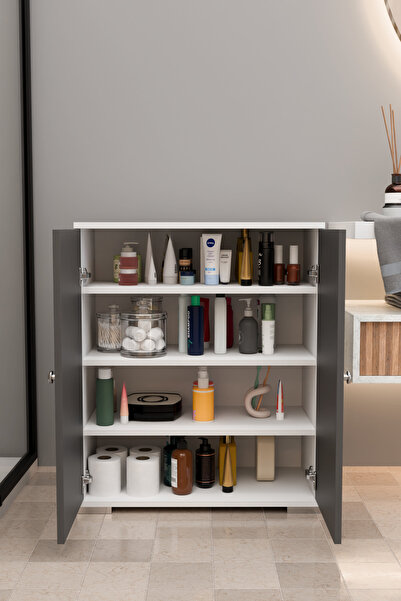 Remaks 4 Bölmeli Banyo Dolabı Banyo Rafı Çok Amaçlı Dolap-ANTRASİT