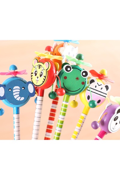 Kuzey Tacı مجموعة أقلام رصاص مكونة من 6 قطع مع أشكال حيوانات خشبية لطيفة