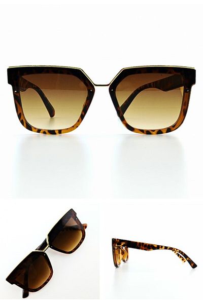 Lexi Bella Summer Tint Leopard Pattern Frame Metal Gold Detail K.Color Women's Sunglasses Uv 400 Protection Glasses