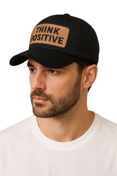 CosmoOutlet قبعة Think Positive Written قابلة للتعديل موديل أسود-بني للرجال