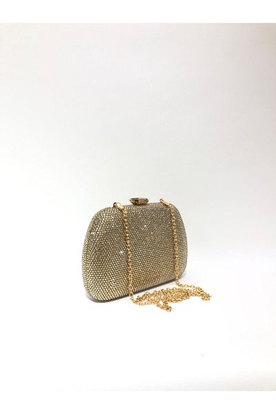 womenacs Gold Color Double Side Stone Material Evening Dress Portfolio Clutch Wedding Engagement Henna Evening Bag