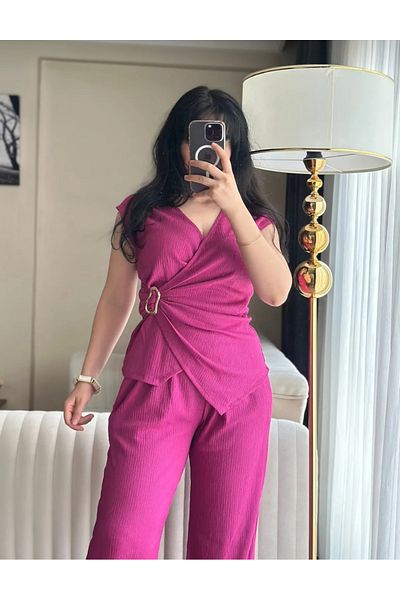 Butik Beyza Buckle Blouse Pants Set
