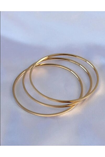 stilsenin34 316L Çelik Gold Renk 3'lü Ajda Model Kadın 65 mm Bilezik