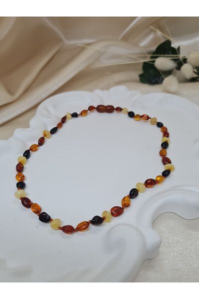 ZEYM COLLECTION Real Amber Necklace for Baby and Children – Mixed Color & Screw Safety Closure