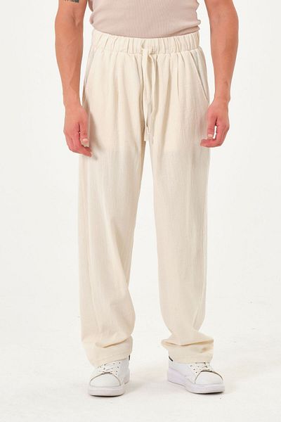 RELAXL 100% Cotton Şile Cloth Loose Long Leg Loose Fit Cream Trousers