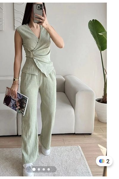 Butik Beyza مجموعة سراويل بلوزة بإبزيم