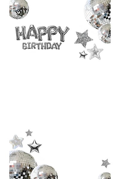 Rana İkra Art Gümüş Renk Temalı Doğum Günü Kartı (25 Adet)