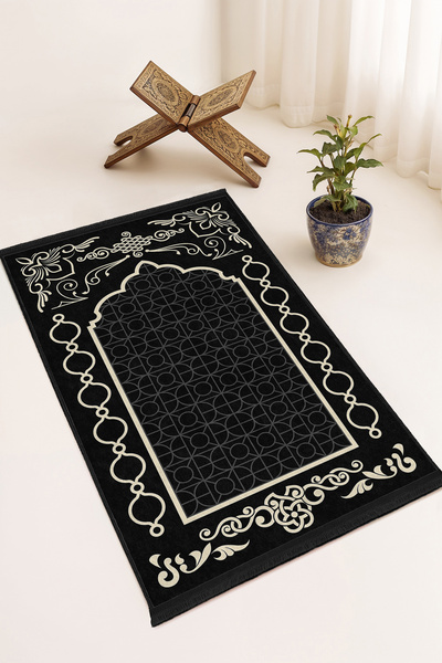 Realhomes Siyah Zeminli Beyaz Desenli Modern Seccade – Kadifemsi Dokulu 75x12...